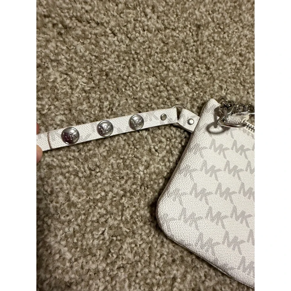 Michael Kors White Signature Logo Belt Bag Fanny Pack Silver